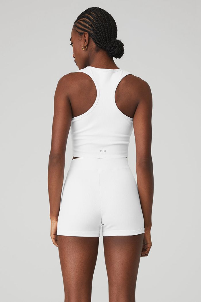 Alo Yoga Goddess Ribbed Cropped Racerback Women's Tank Tops White | JSEGPHR-67