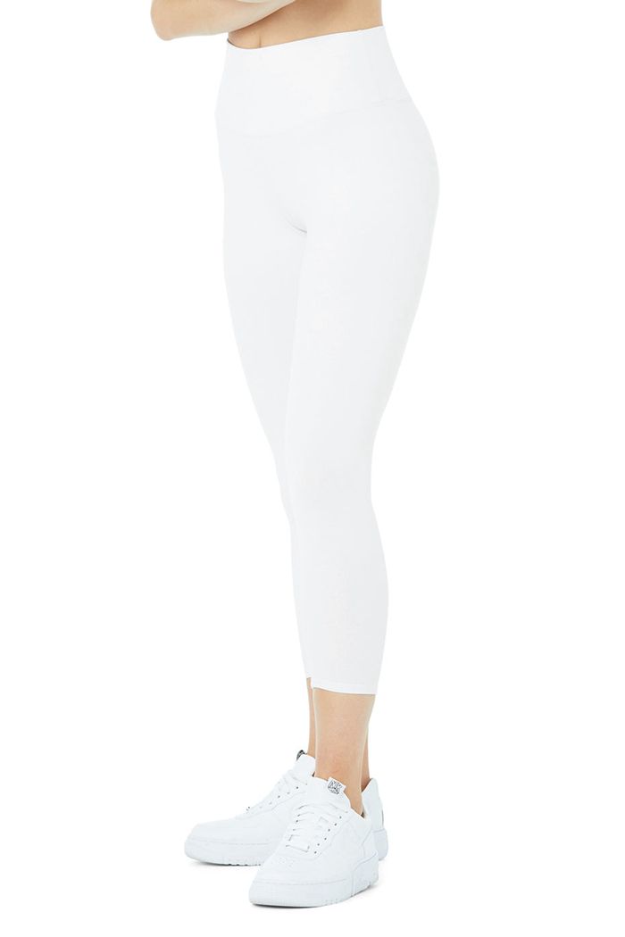 Alo Yoga High-Waist Airbrush Capri Women's Pants White | XKQZOMR-34