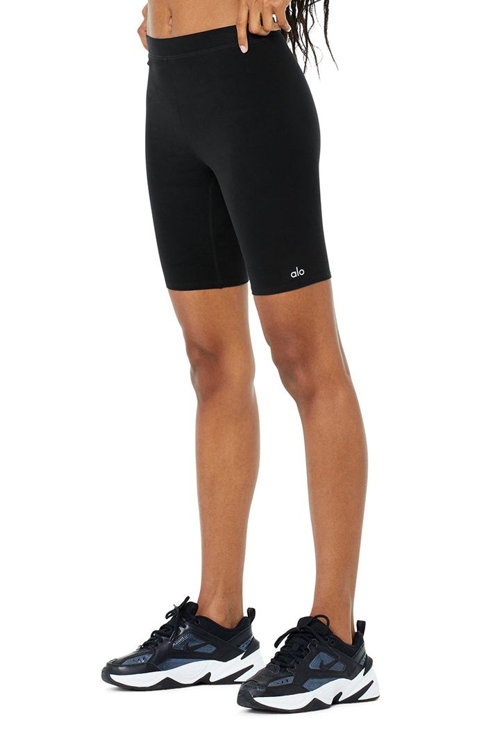 Alo Yoga High-Waist Alosoft Flow Biker Women's Short Black | MFDZVBR-68