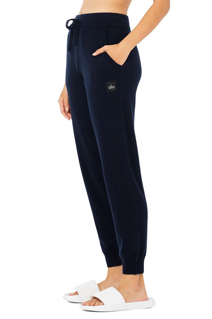 Alo Yoga High-Waist Cashmere Jet Set Women's Pants Navy | IMYFQVU-13