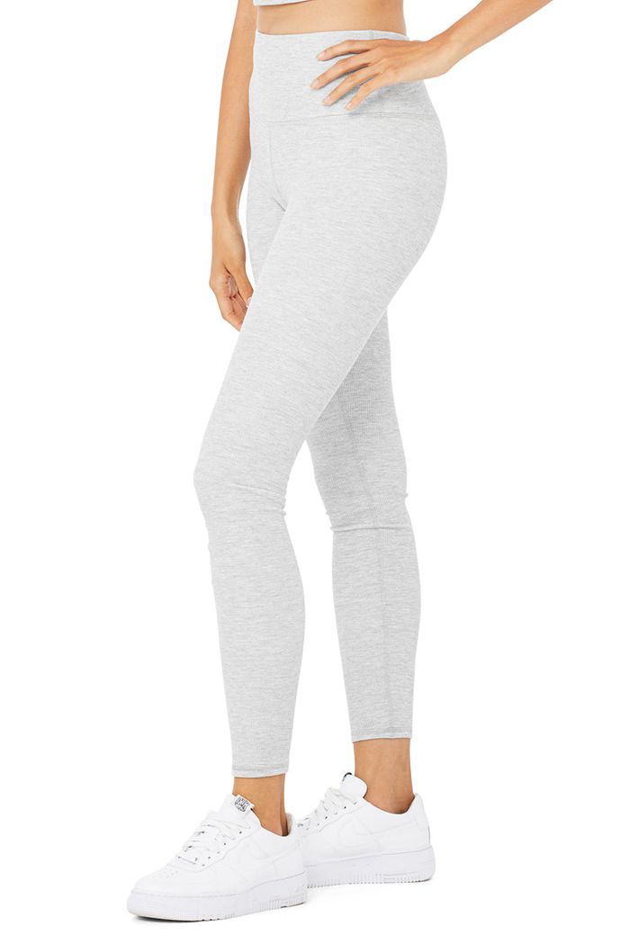 Alo Yoga High-Waist Micro Waffle LowKey Women's Leggings Grey | GPBKCWX-52