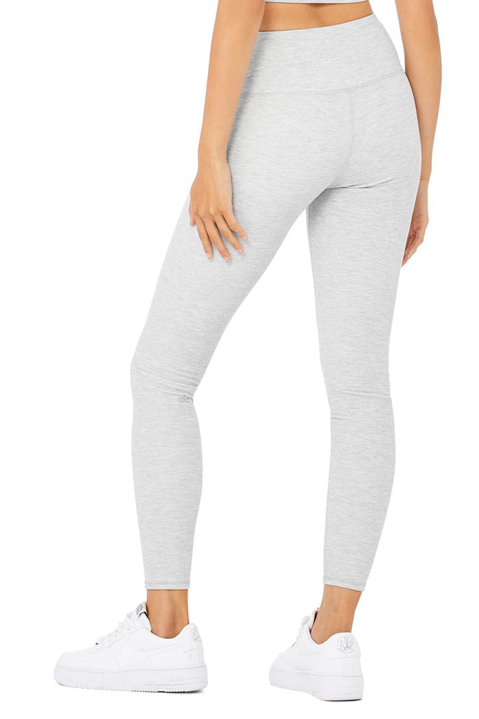 Alo Yoga High-Waist Micro Waffle LowKey Women's Leggings Grey | GPBKCWX-52