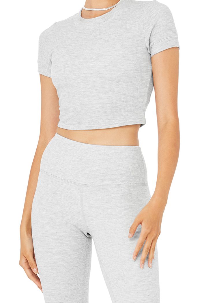 Alo Yoga High-Waist Micro Waffle LowKey Women's Leggings Grey | GPBKCWX-52