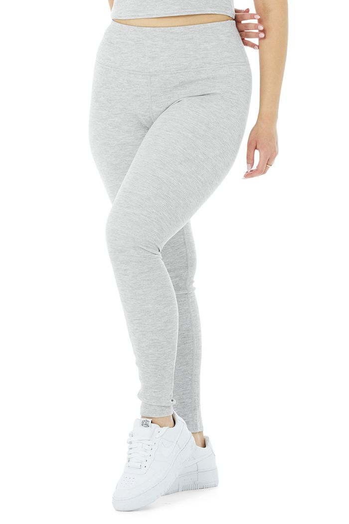 Alo Yoga High-Waist Micro Waffle LowKey Women's Leggings Grey | GPBKCWX-52