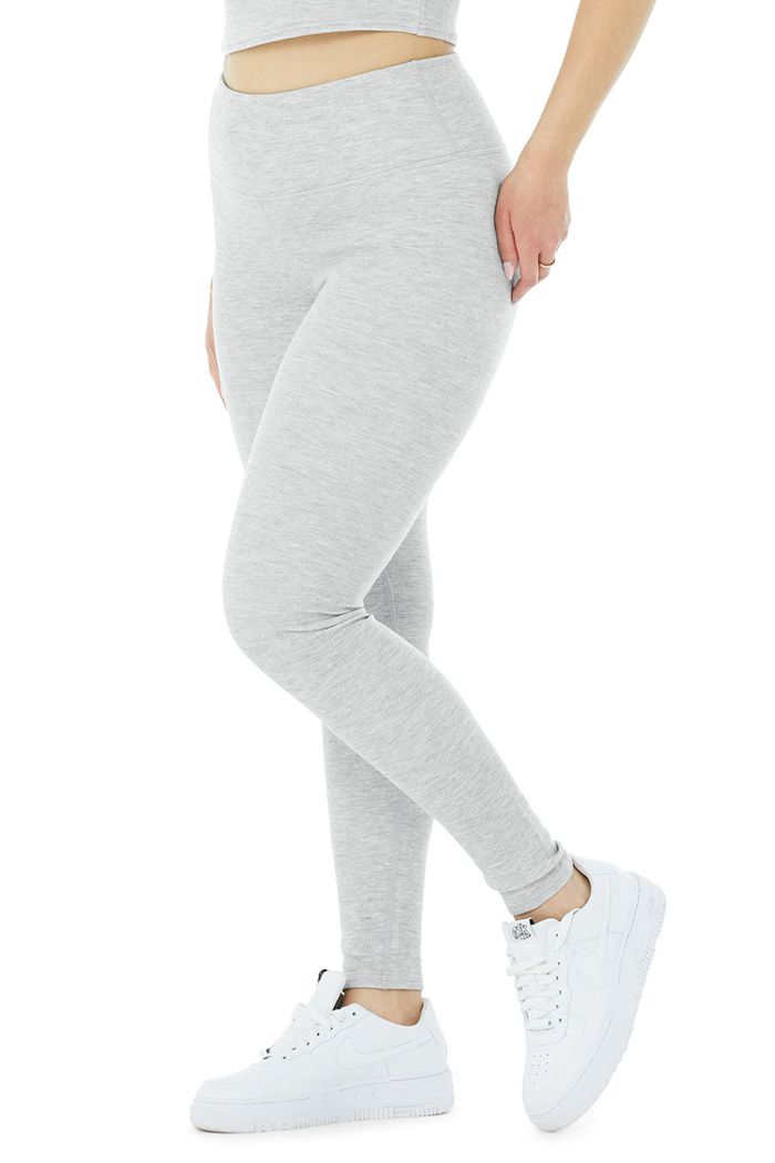 Alo Yoga High-Waist Micro Waffle LowKey Women's Leggings Grey | GPBKCWX-52