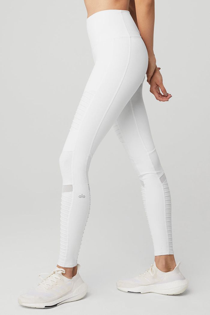 Alo Yoga High-Waist Moto Women's Leggings White | CSBEWKF-09