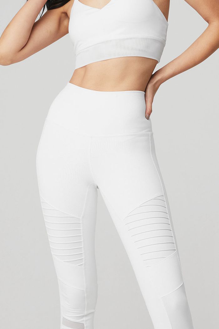 Alo Yoga High-Waist Moto Women's Leggings White | CSBEWKF-09