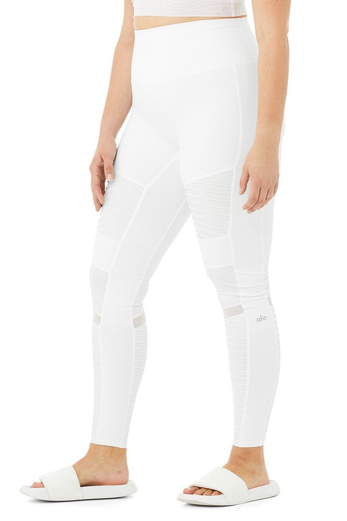 Alo Yoga High-Waist Moto Women's Leggings White | CSBEWKF-09