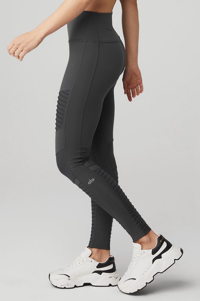 Alo Yoga High-Waist Moto Women's Leggings Dark Grey | MWUEXFC-13