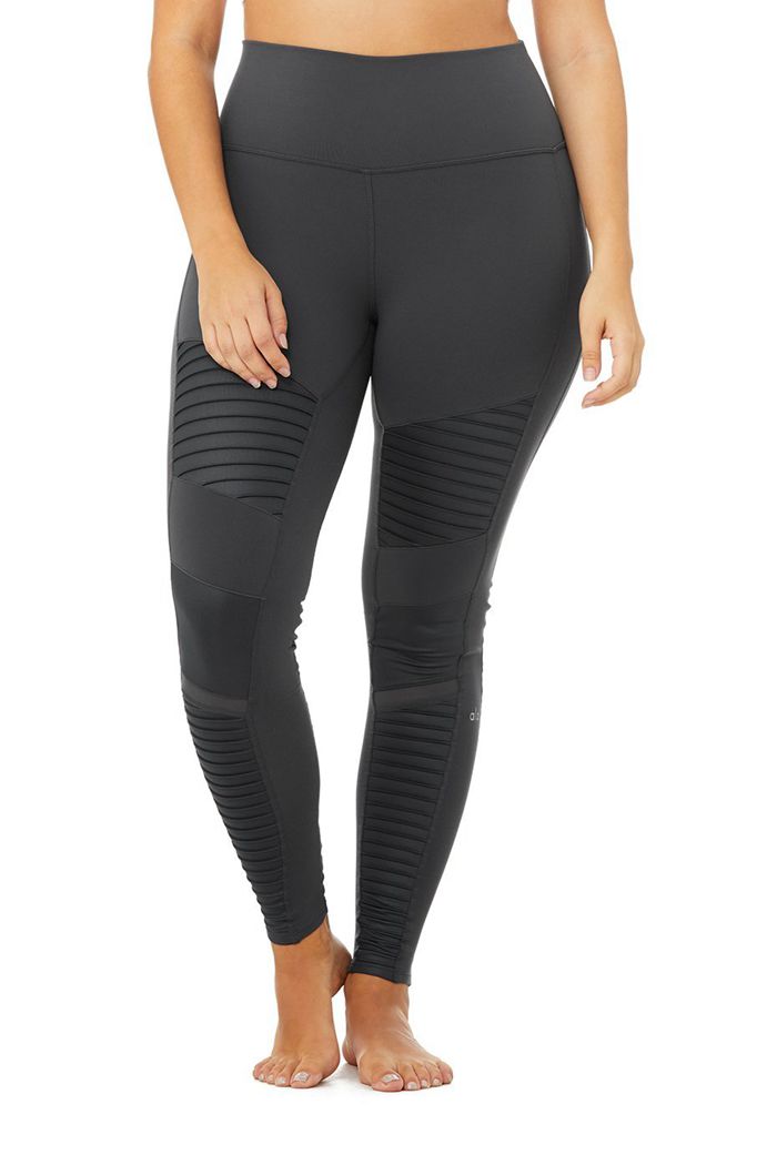 Alo Yoga High-Waist Moto Women's Leggings Dark Grey | MWUEXFC-13