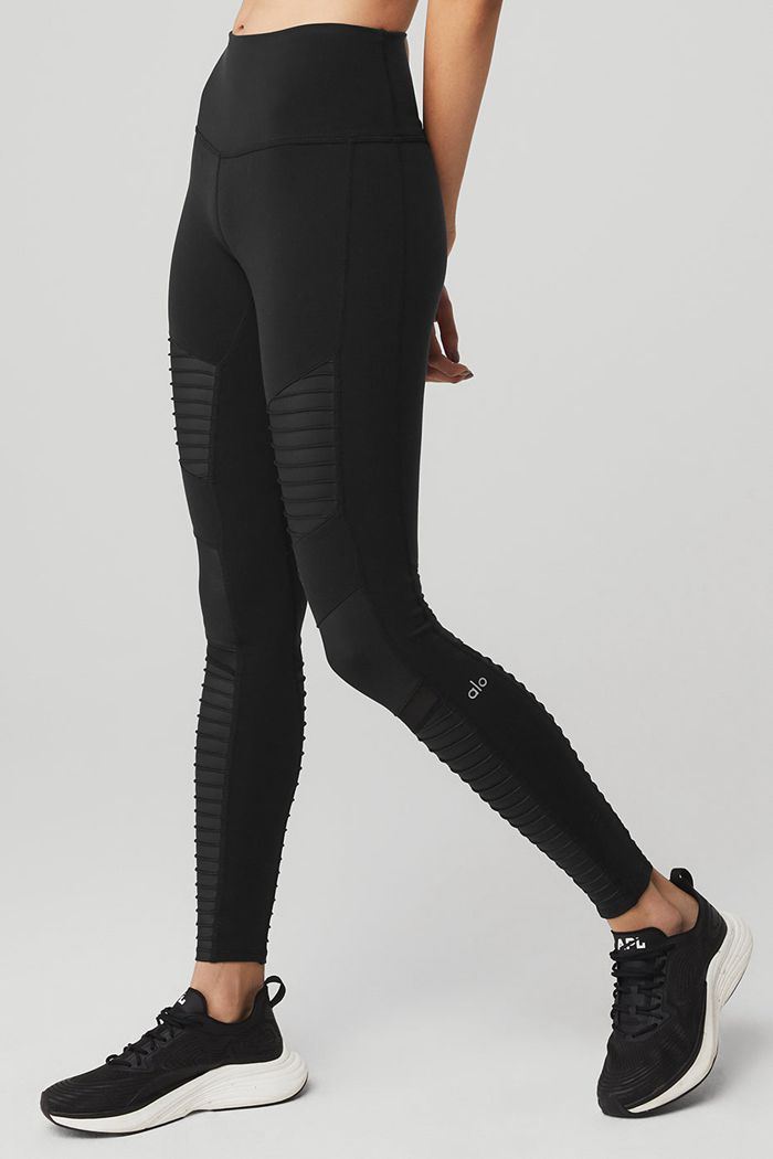 Alo Yoga High-Waist Moto Women's Leggings Black | YXEQAHG-32