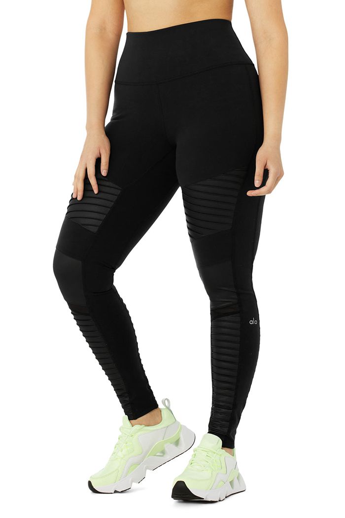 Alo Yoga High-Waist Moto Women's Leggings Black | YXEQAHG-32