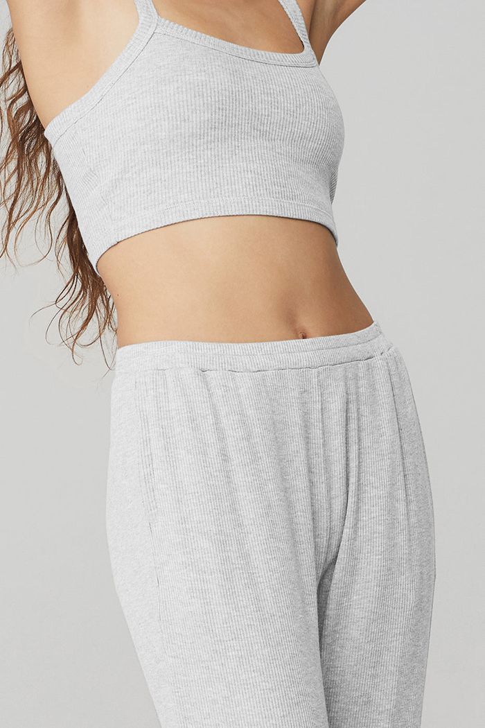 Alo Yoga High-Waist Ribbed Whisper Women's Pants Grey | EYCAHGT-43