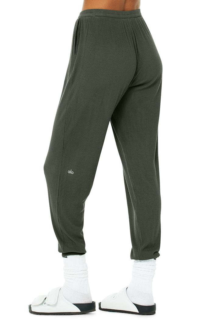 Alo Yoga High-Waist Ribbed Whisper Women's Pants Dark Green | TURZDKM-89