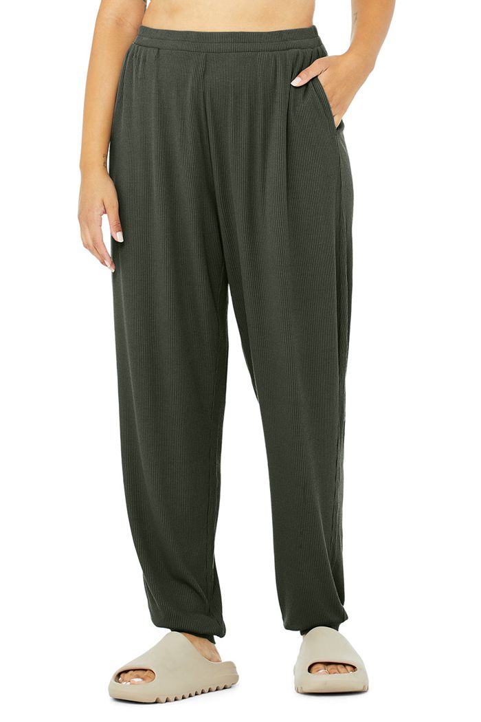 Alo Yoga High-Waist Ribbed Whisper Women's Pants Dark Green | TURZDKM-89