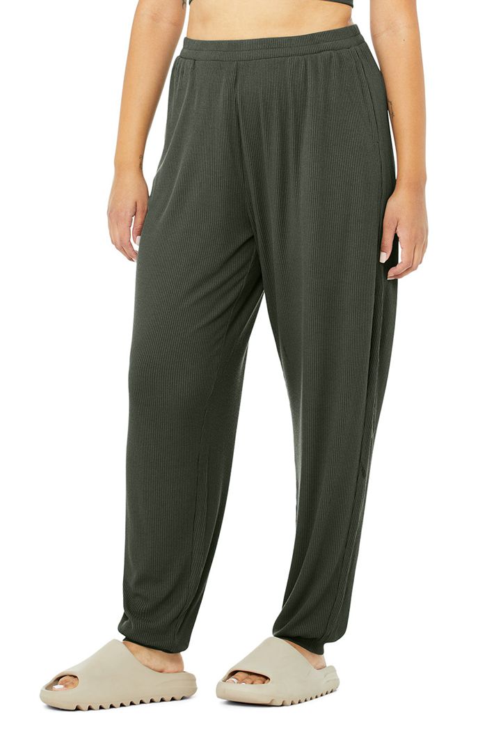 Alo Yoga High-Waist Ribbed Whisper Women's Pants Dark Green | TURZDKM-89