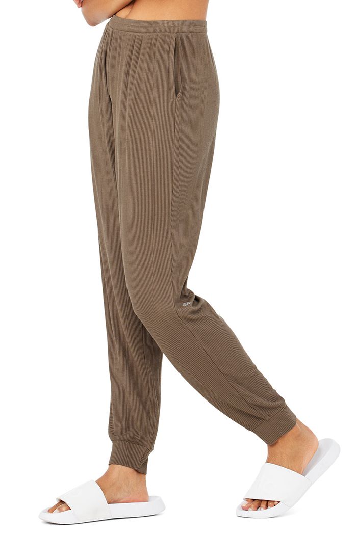 Alo Yoga High-Waist Ribbed Whisper Women's Pants Brown | WQXAMUI-16