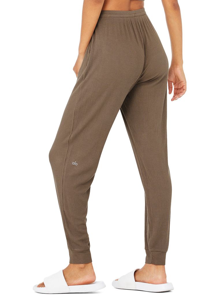 Alo Yoga High-Waist Ribbed Whisper Women's Pants Brown | WQXAMUI-16