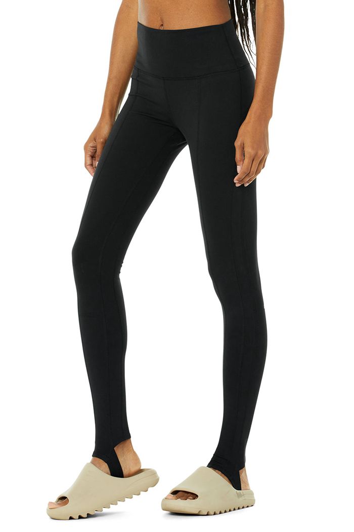 Alo Yoga High-Waist Winter Warmth Plush Stirrup Women's Leggings Black | WVYQGJM-67