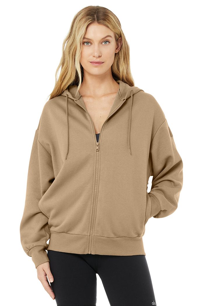 Alo Yoga Hype Full Zip Women\'s Hoodie Brown | BAZJODN-74