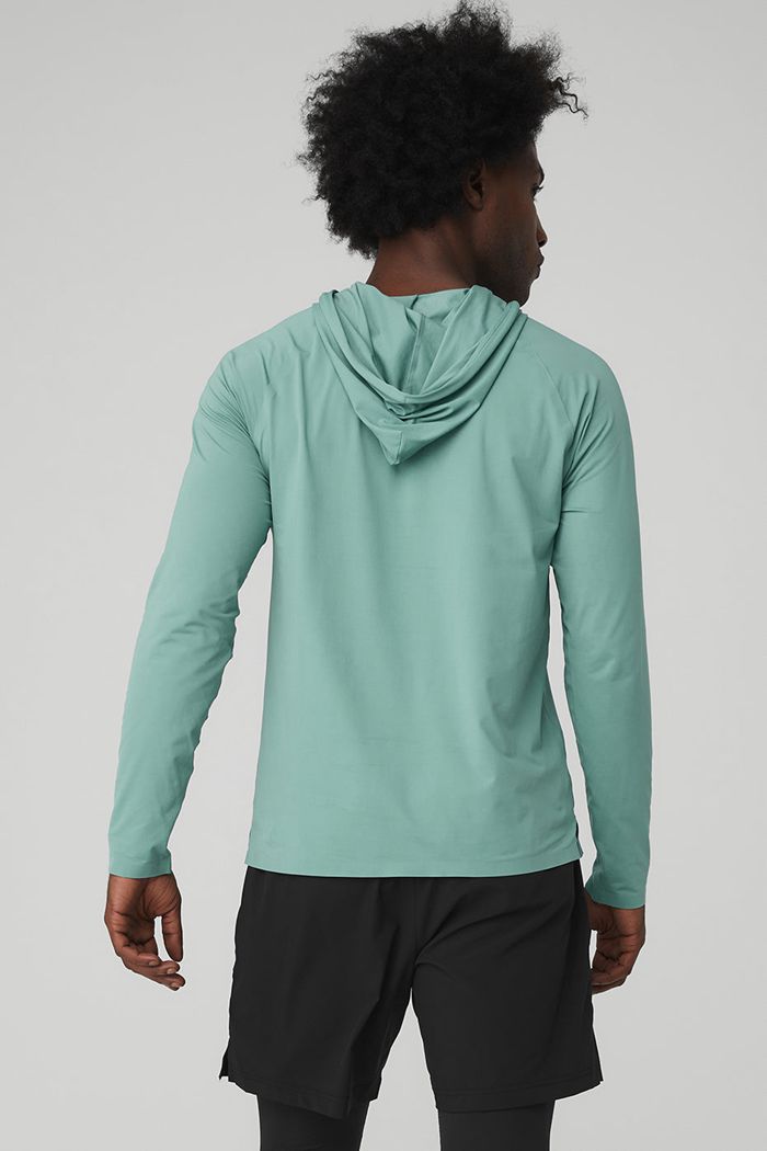 Alo Yoga Idol Hooded Runner Men's Hoodie Blue | MTRIGVO-49