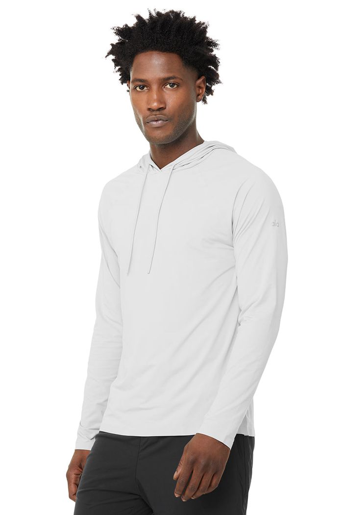 Alo Yoga Idol Hooded Runner Men's Hoodie White | PEOGZSH-35