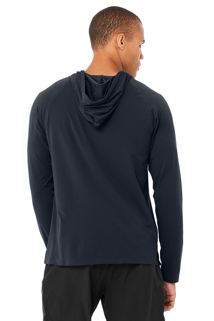 Alo Yoga Idol Hooded Runner Men's Hoodie Navy | YKEJLPG-52