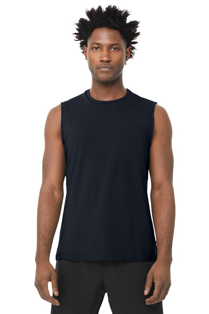 Alo Yoga Idol Performance Men\'s Tank Tops Navy | GXVJPMR-95