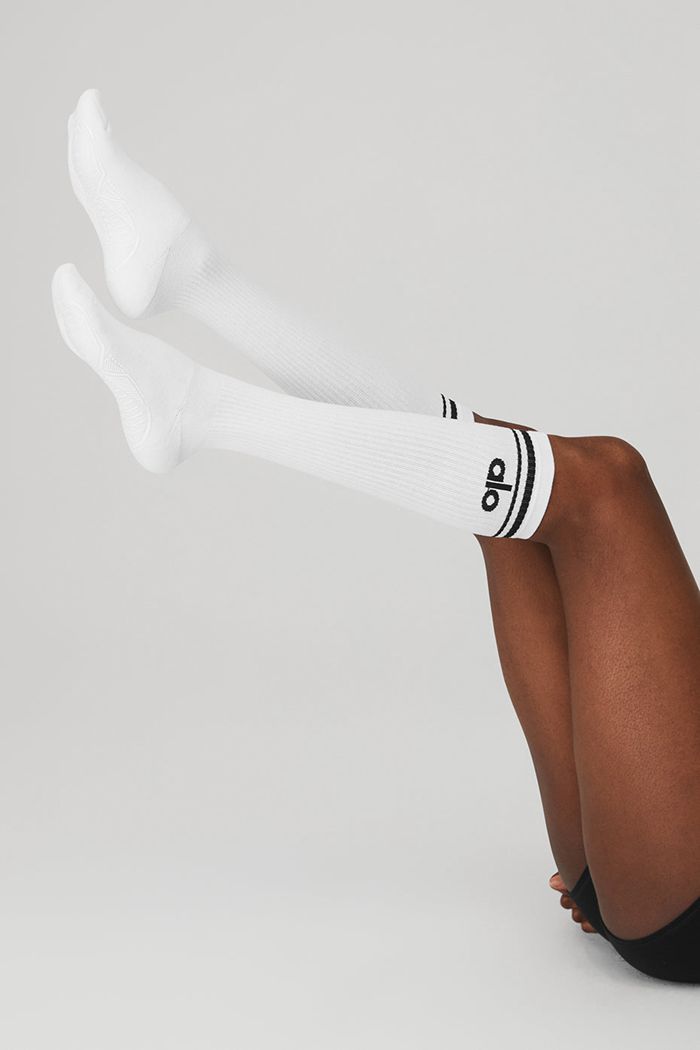 Alo Yoga Knee-High Throwback Barre Women's Socks White | XWFDNEL-50