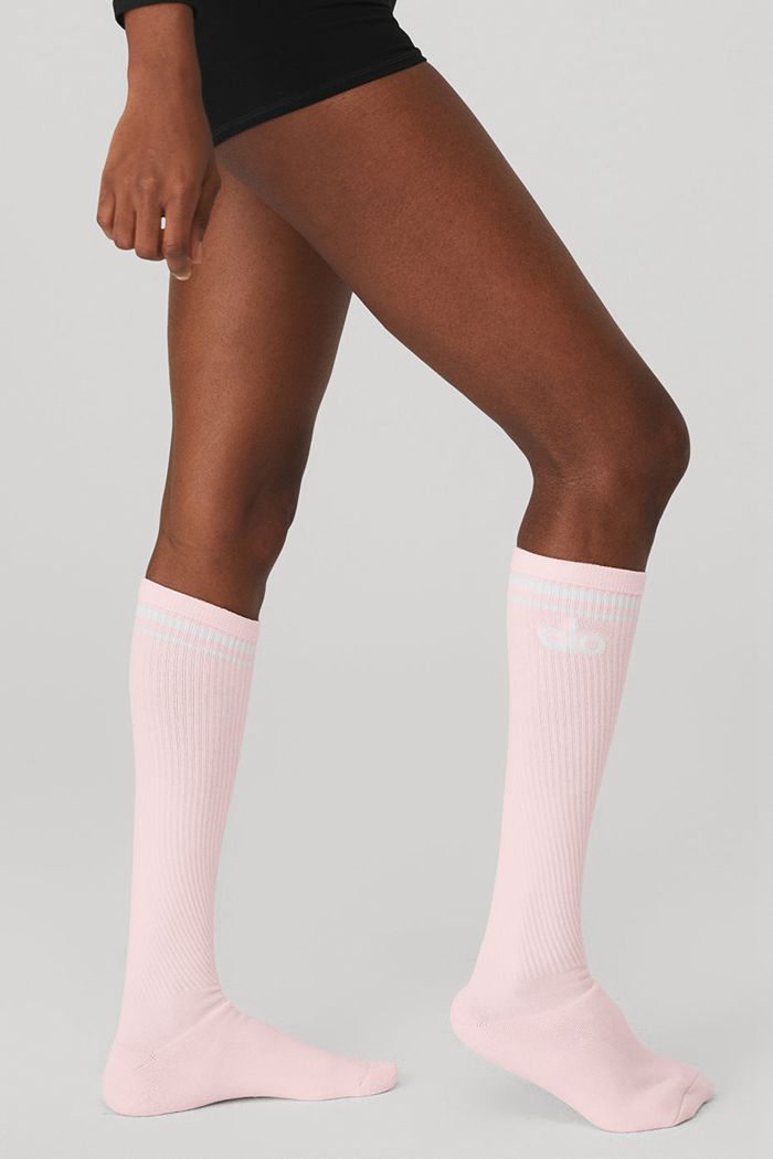 Alo Yoga Knee-High Throwback Barre Women's Socks Pink White | YKJTGEZ-31