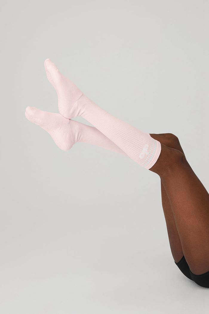 Alo Yoga Knee-High Throwback Barre Women's Socks Pink White | YKJTGEZ-31