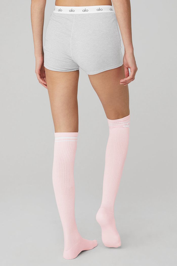 Alo Yoga Knee-High Throwback Women's Socks Pink White | PSCXQMK-35