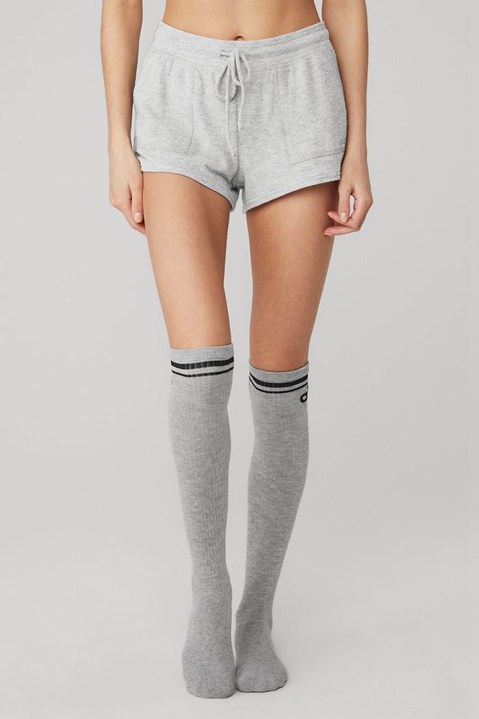 Alo Yoga Knee-High Throwback Women's Socks Grey Black | RFINKDG-80