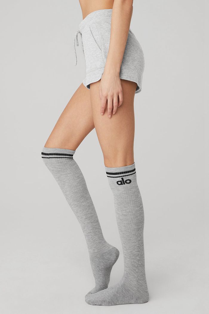 Alo Yoga Knee-High Throwback Women's Socks Grey Black | RFINKDG-80