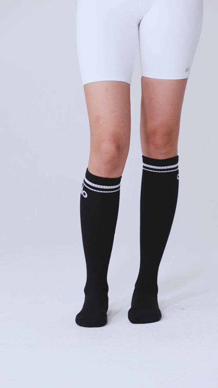 Alo Yoga Knee-High Throwback Women's Socks Grey Black | RFINKDG-80