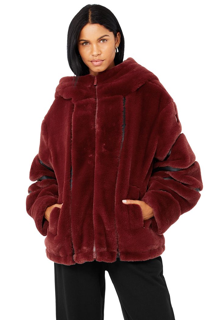 Alo Yoga Knock Out Faux Fur Women\'s Jackets Red | PVSQGBF-49