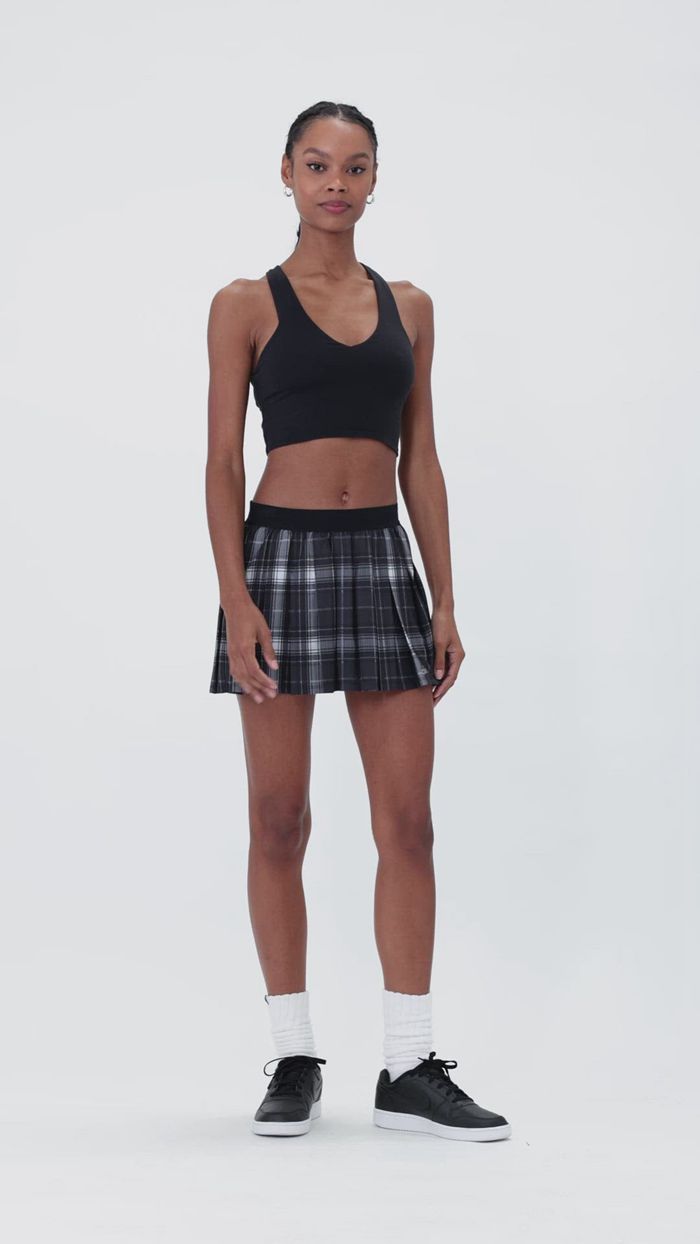 Alo Yoga Legacy Plaid Varsity Tennis Women's Skirts Black White | UNTPWHX-26