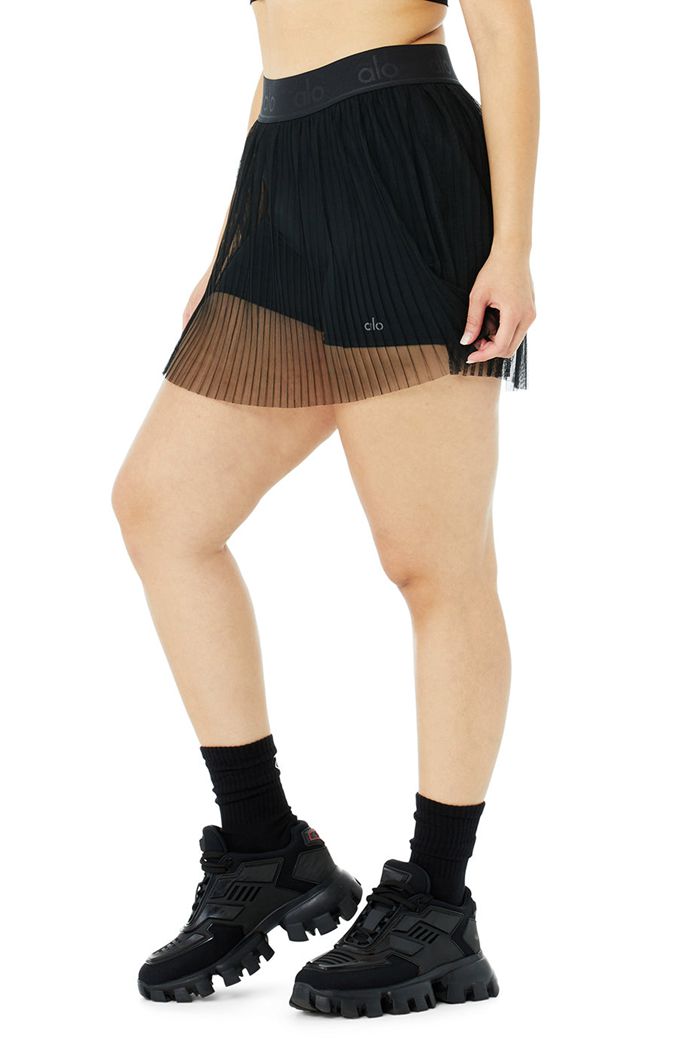 Alo Yoga Mesh Flirty Tennis Women's Skirts Black | WMNTLIQ-39