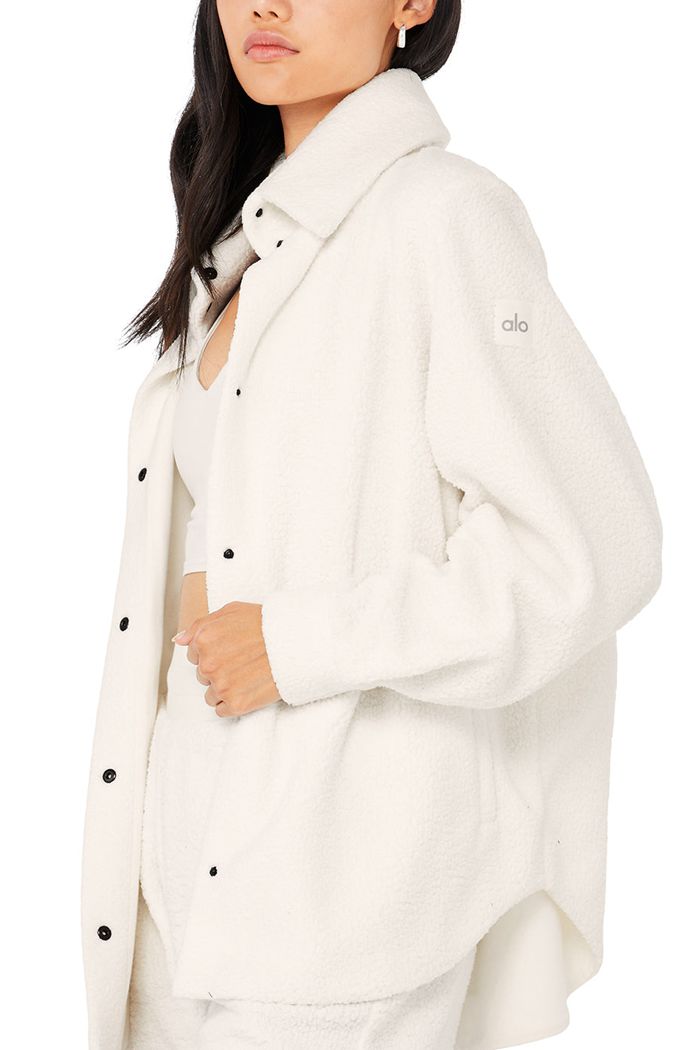 Alo Yoga Micro Sherpa Envy Shacket Women's Jackets White | SAHZNER-26