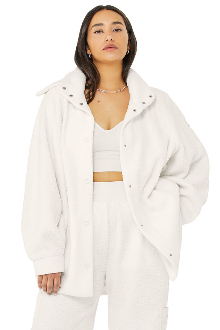 Alo Yoga Micro Sherpa Envy Shacket Women's Jackets White | SAHZNER-26