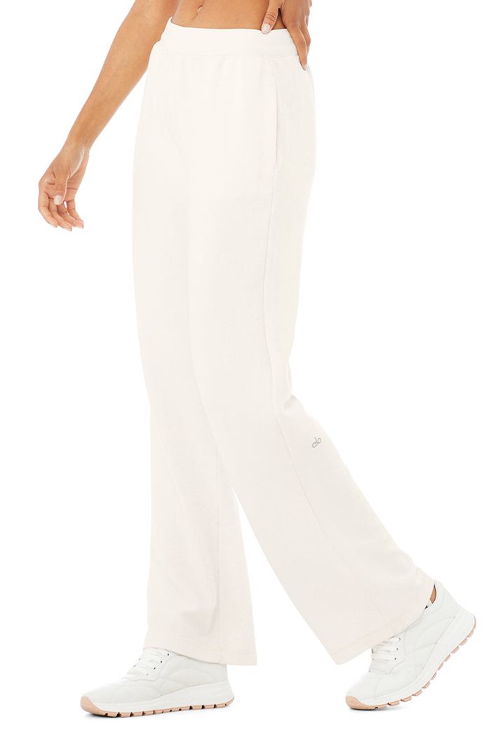 Alo Yoga Micro Waffle High-Waist Pleasant Wide Leg Women's Pants White | JDQXCWZ-56