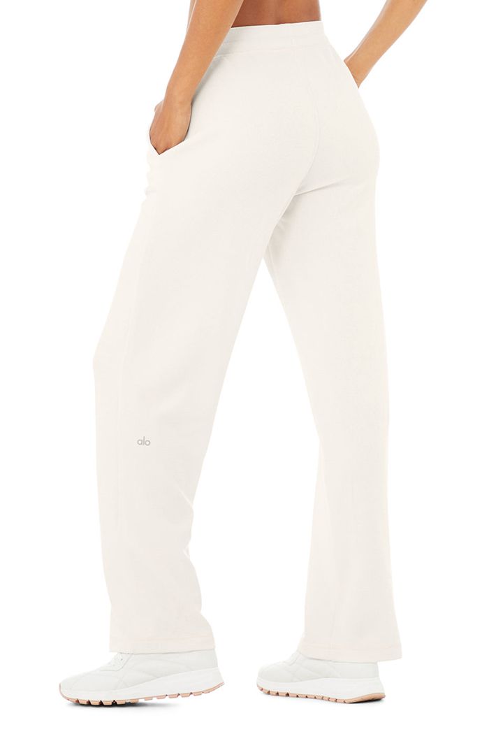 Alo Yoga Micro Waffle High-Waist Pleasant Wide Leg Women's Pants White | JDQXCWZ-56