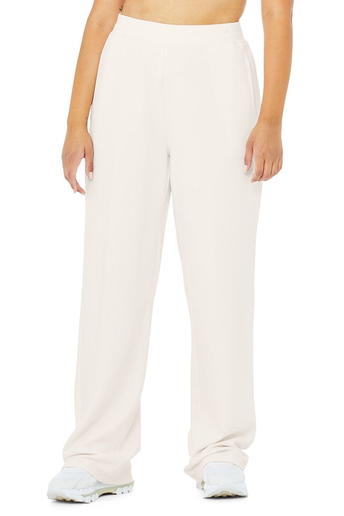 Alo Yoga Micro Waffle High-Waist Pleasant Wide Leg Women's Pants White | JDQXCWZ-56