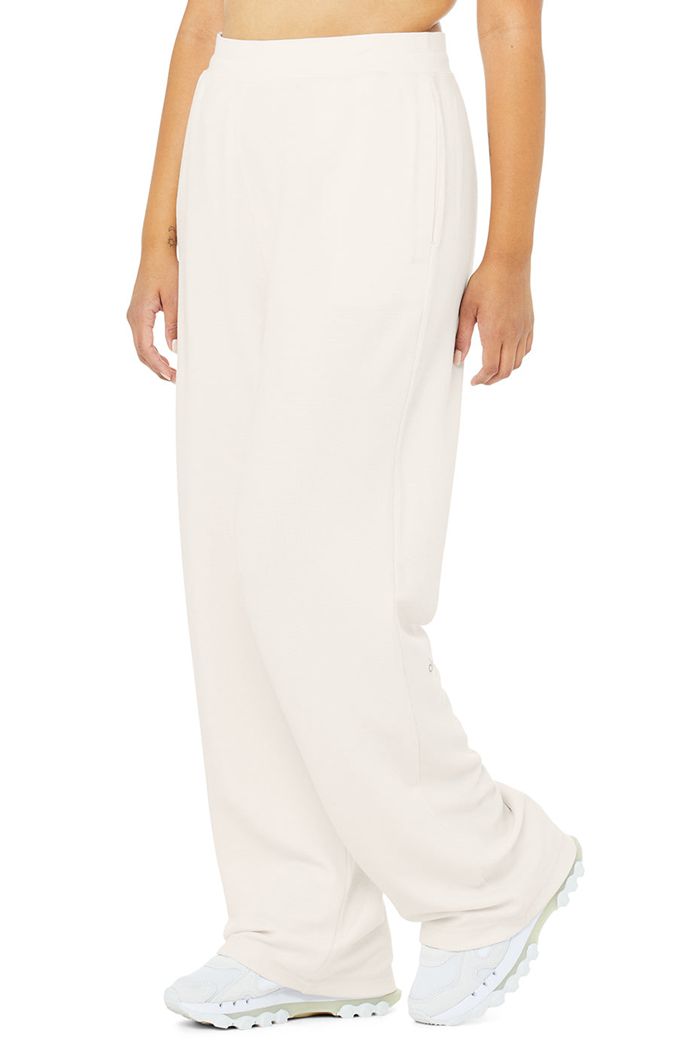 Alo Yoga Micro Waffle High-Waist Pleasant Wide Leg Women's Pants White | JDQXCWZ-56