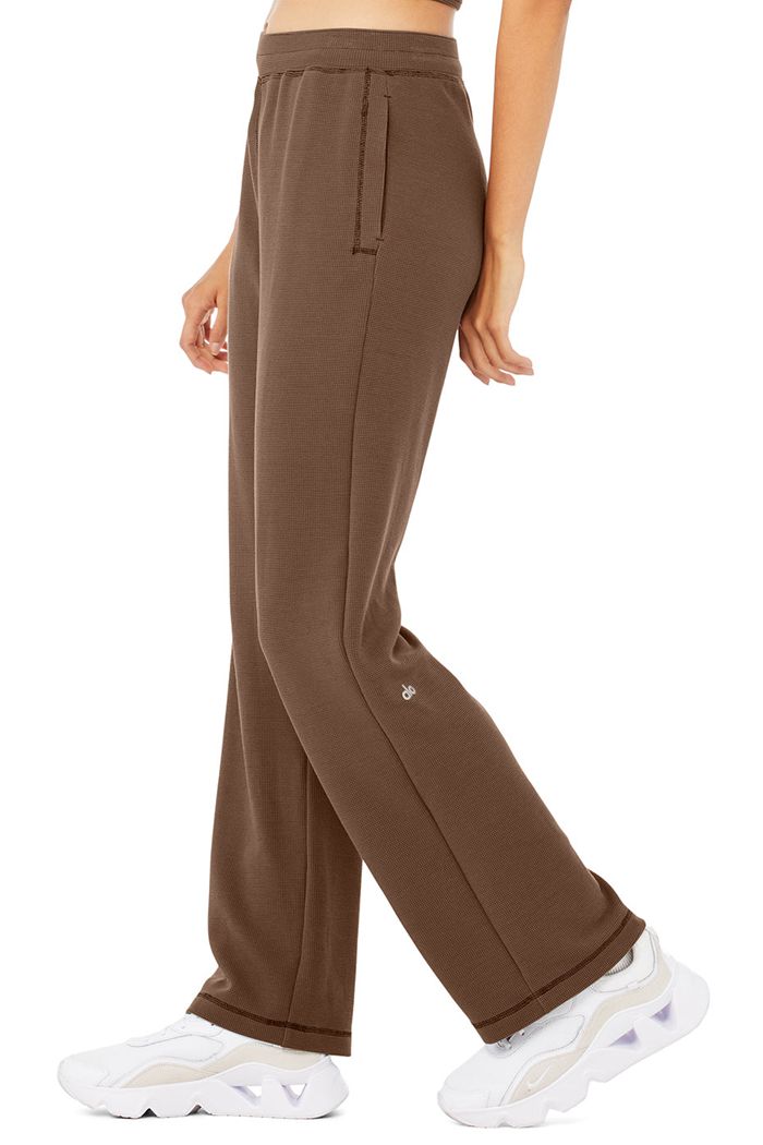 Alo Yoga Micro Waffle High-Waist Pleasant Wide Leg Women's Pants Brown | LNIJEHF-46