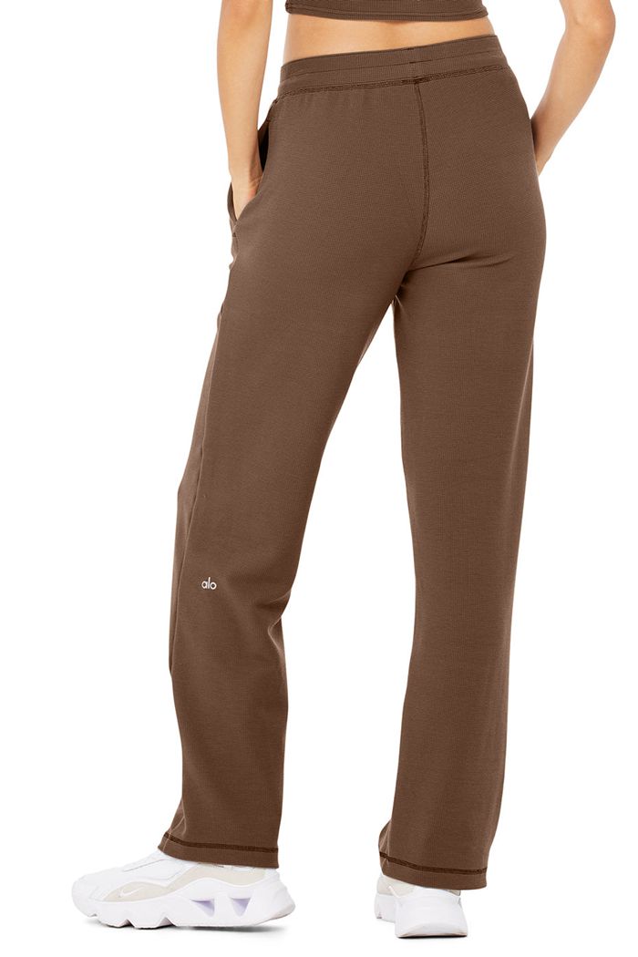 Alo Yoga Micro Waffle High-Waist Pleasant Wide Leg Women's Pants Brown | LNIJEHF-46