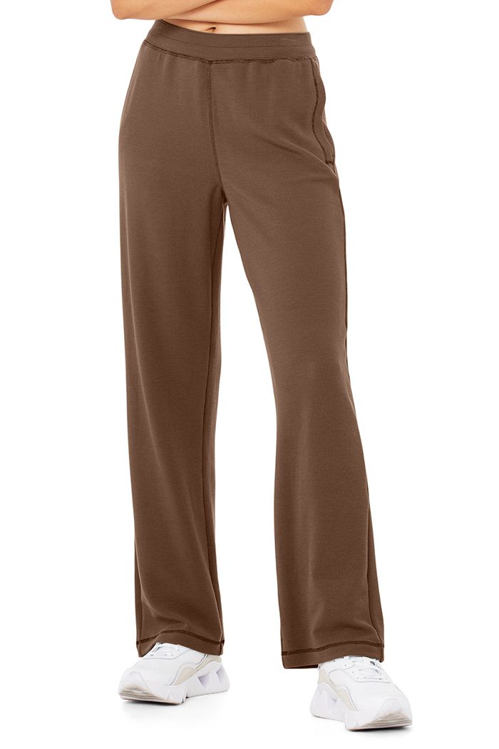 Alo Yoga Micro Waffle High-Waist Pleasant Wide Leg Women\'s Pants Brown | LNIJEHF-46