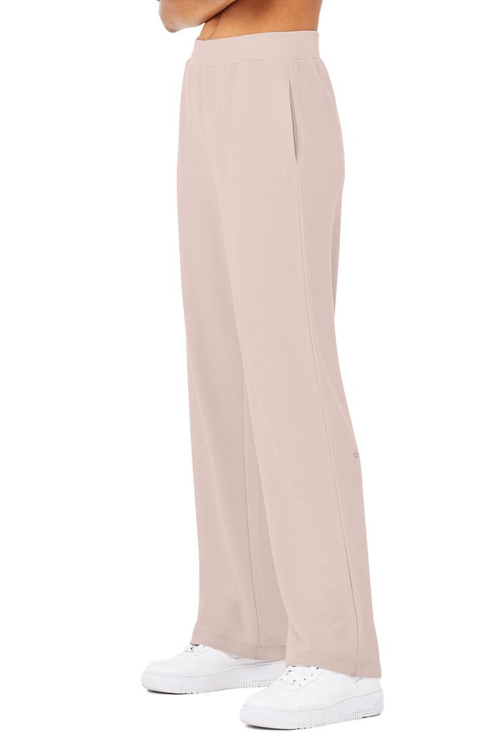 Alo Yoga Micro Waffle High-Waist Pleasant Wide Leg Women's Pants Pink | MDPTCFB-40