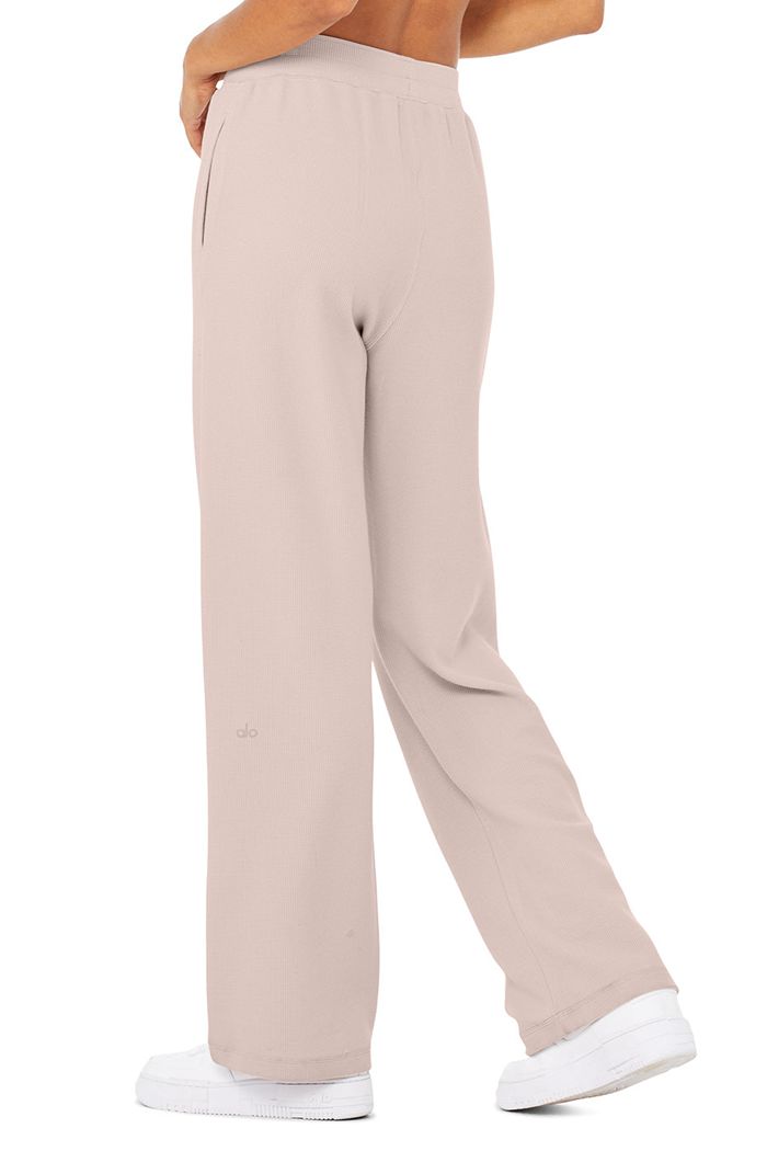 Alo Yoga Micro Waffle High-Waist Pleasant Wide Leg Women's Pants Pink | MDPTCFB-40