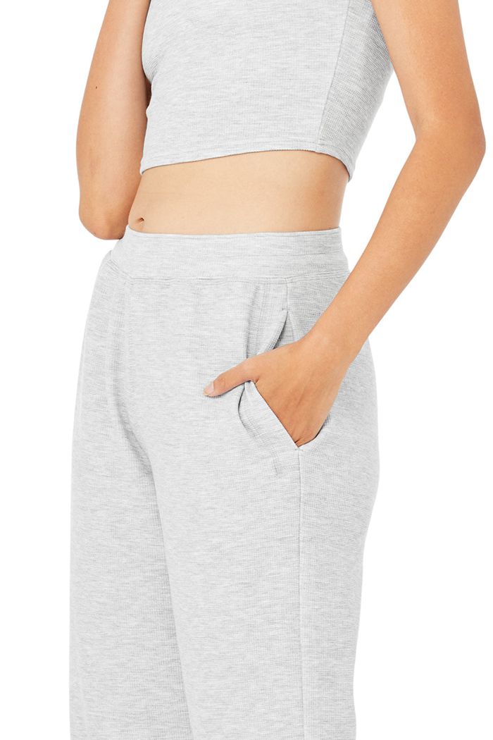 Alo Yoga Micro Waffle High-Waist Pleasant Wide Leg Women's Pants Grey | VGFRONJ-05